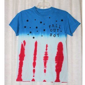 Fall Out Boy 2014 Hand Dyed Shirt Size S Punk Rock Band T-Shirt Blue Red White